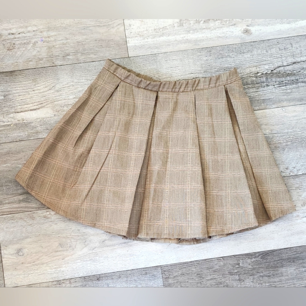 May Pink Junior Girls Tan/Brown Pleated Pleated Mini Skirt